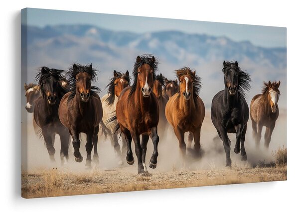 Quadro su tela – Corsa selvaggia di cavalli nel paesaggio