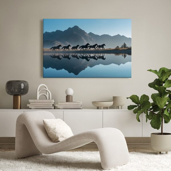 Quadro su tela – Cavalli in paesaggio montano