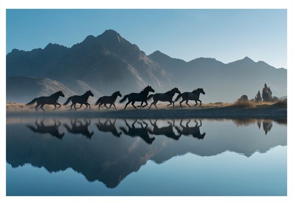 Quadro su tela – Cavalli in paesaggio montano