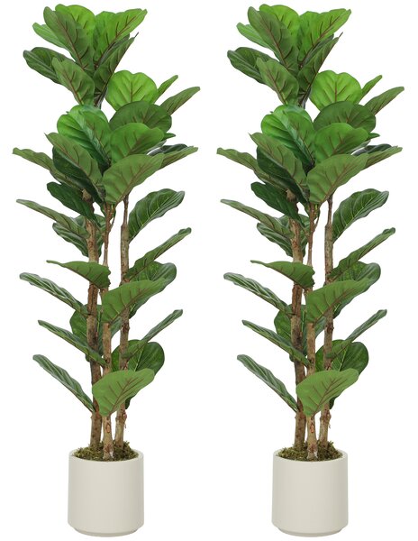 HOMCOM Set 2 piante artificiali di fico a foglia di violino con vaso, 120 cm, verde | Aosom Italy