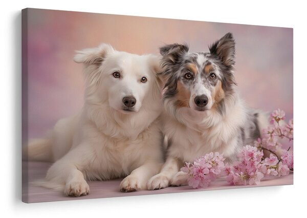 Quadro su tela – Amicizia canina tra i fiori