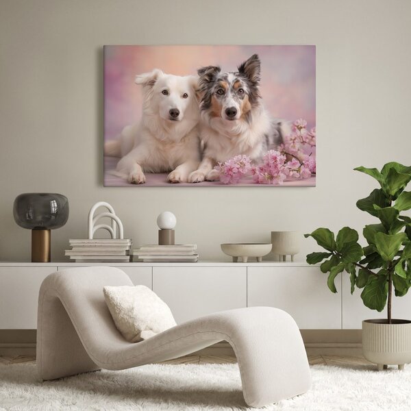 Quadro su tela – Amicizia canina tra i fiori