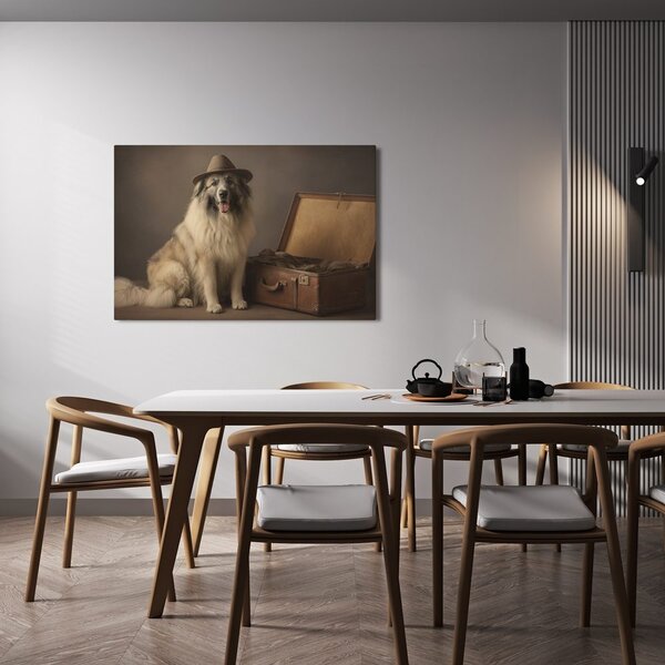 Quadro su tela – Cane con cappello e valigia