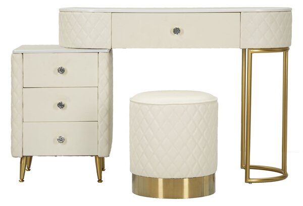 Toeletta Sharon Panna con Puff 120x40x75 cm in Pino e MDF e Metallo e Plastica