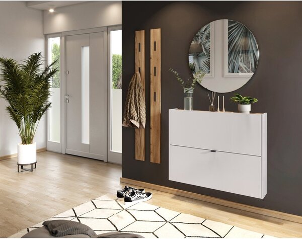 Scarpiera color crema con effetto rovere con ante ribaltabili/da parete 100x83x18 cm Ameca – Germania