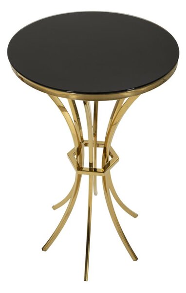 Tavolinetto Alto Shanty Ø50x92 cm in Ferro e Vetro Oro e Nero