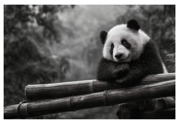 Quadro su tela – Panda che riposa sul bambù