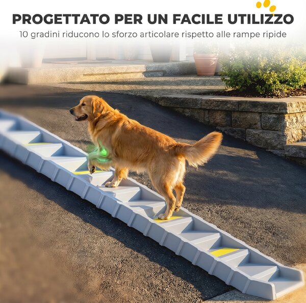 PawHut Rampa pieghevole per cani a 10 gradini con tappetini antiscivolo, grigio | Aosom Italy