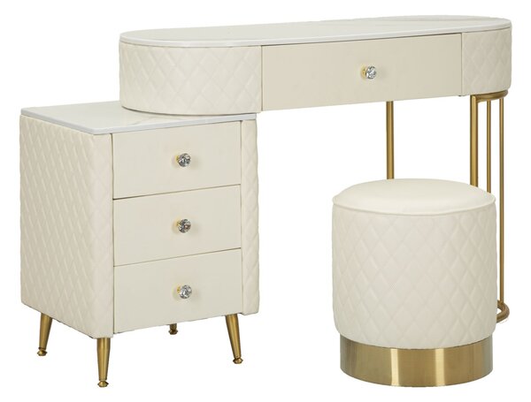 Toeletta Sharon Panna con Puff 120x40x75 cm in Pino e MDF e Metallo e Plastica