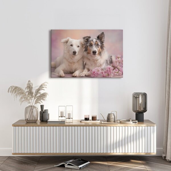 Quadro su tela – Amicizia canina tra i fiori