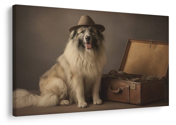 Quadro su tela – Cane con cappello e valigia
