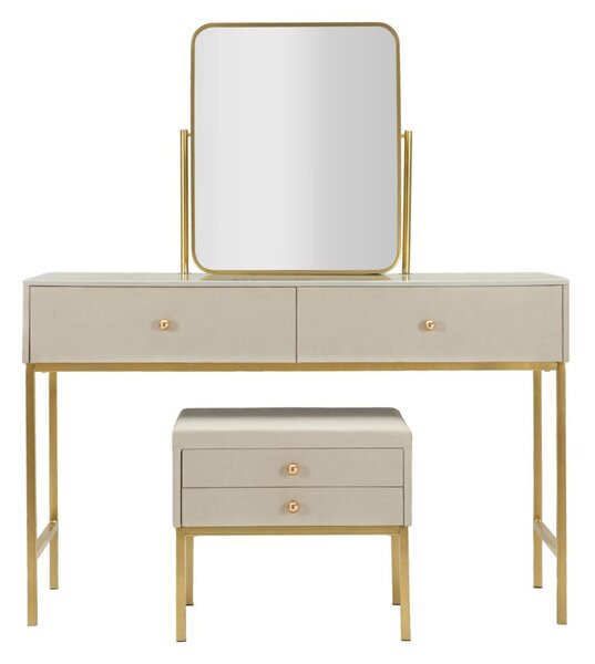 Toeletta Luxury con Specchio e Sgabello 120x45x75 cm in Pino e MDF e Spugna e Specchio e Poliestere e Metallo