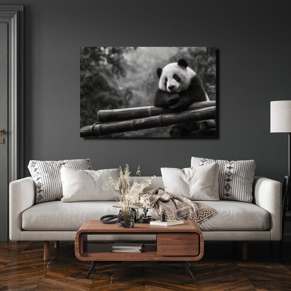 Quadro su tela – Panda che riposa sul bambù