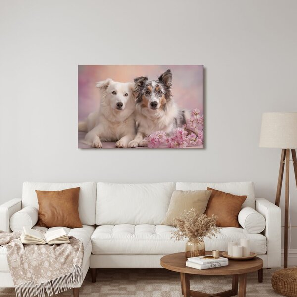 Quadro su tela – Amicizia canina tra i fiori