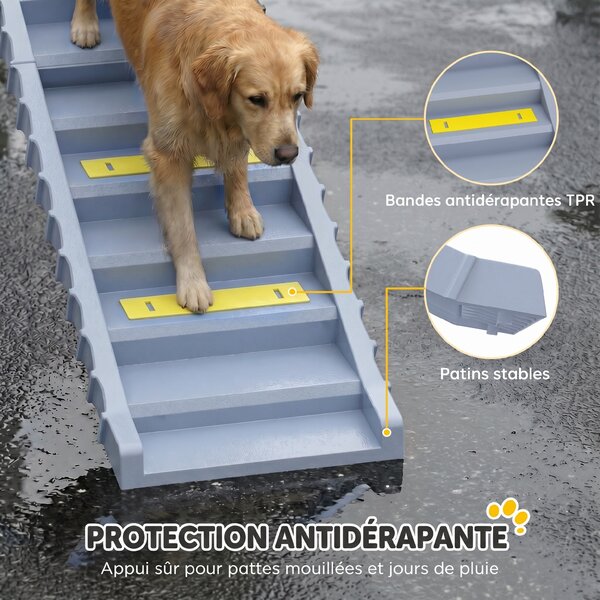 PawHut Rampa pieghevole per cani a 10 gradini con tappetini antiscivolo, grigio | Aosom Italy
