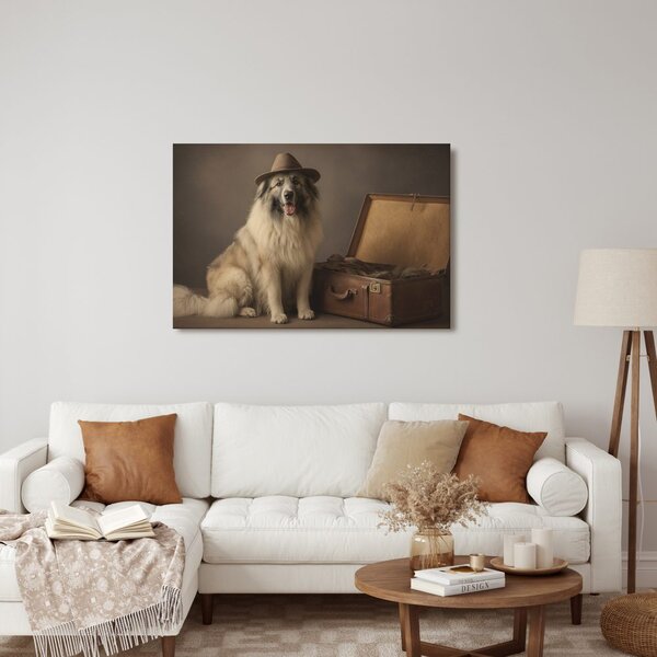 Quadro su tela – Cane con cappello e valigia