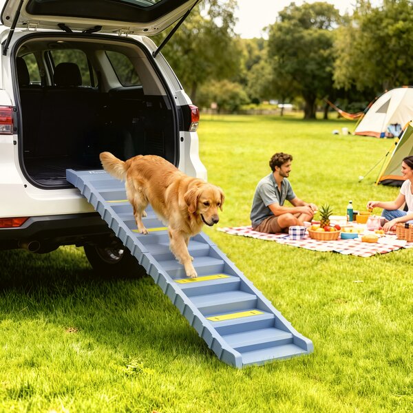 PawHut Rampa pieghevole per cani a 10 gradini con tappetini antiscivolo, grigio | Aosom Italy