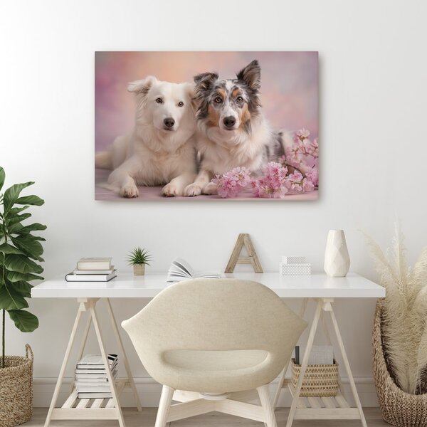 Quadro su tela – Amicizia canina tra i fiori