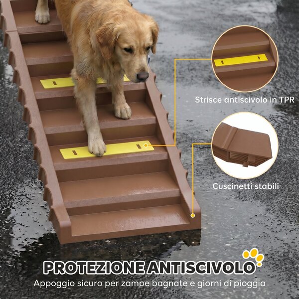 PawHut Rampa pieghevole per cani a 10 gradini con tappetini antiscivolo, marrone | Aosom Italy