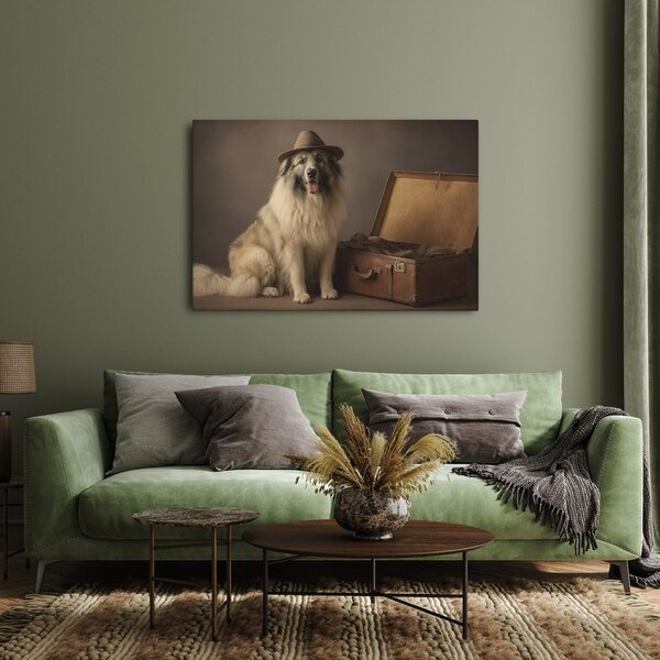 Quadro su tela – Cane con cappello e valigia
