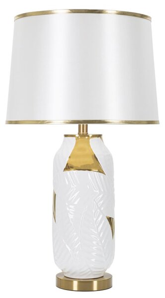 Lampada da Tavolo Ceramic Ø40x70 cm in Ceramica e Ferro e Tessuto Oro e Bianco