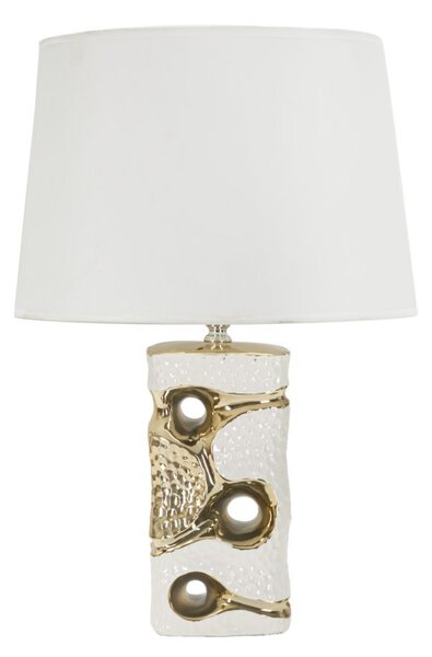 Lampada da Tavolo Florida Ø30x43,5 cm in Ceramica e Ferro e Tessuto Bianco e Oro