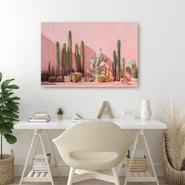 Quadro su tela – Cactus su muro rosa