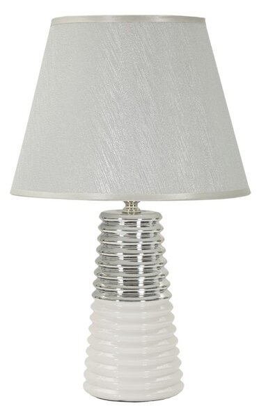 Lampada da Tavolo Candela Ø25x41 cm in Ceramica e Ferro e Tessuto Bianco e Argento