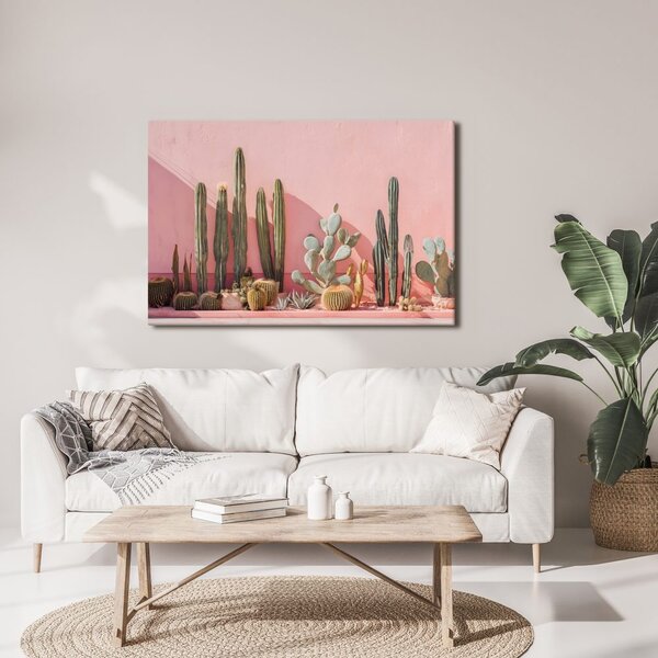 Quadro su tela – Cactus su muro rosa