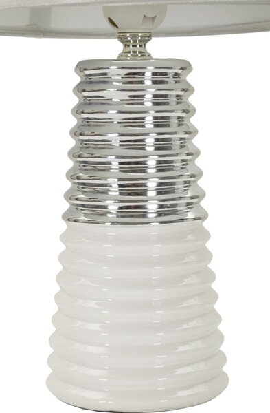 Lampada da Tavolo Candela Ø25x41 cm in Ceramica e Ferro e Tessuto Bianco e Argento