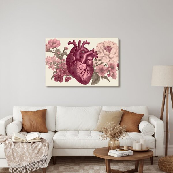 Quadro su tela – Cuore e fiori in armonia