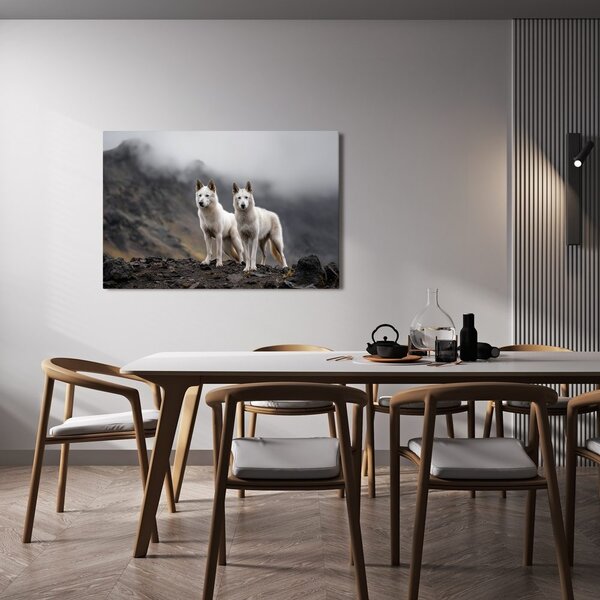 Quadro su tela – Lupi tra le montagne nebbiose