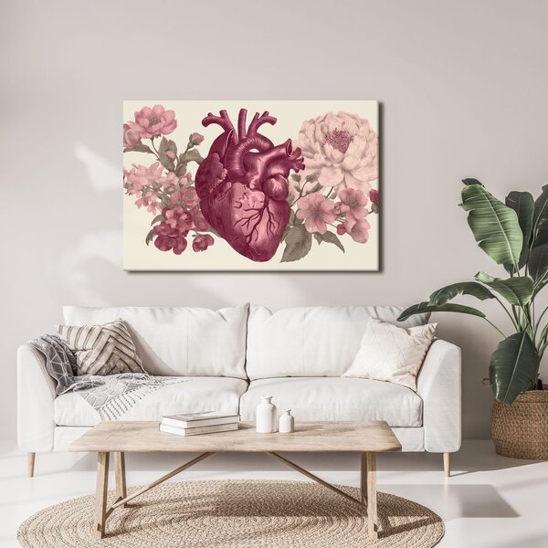 Quadro su tela – Cuore e fiori in armonia