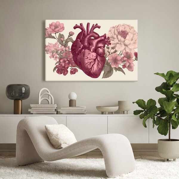 Quadro su tela – Cuore e fiori in armonia