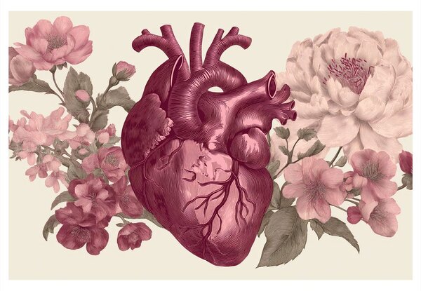 Quadro su tela – Cuore e fiori in armonia