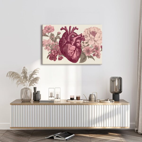 Quadro su tela – Cuore e fiori in armonia