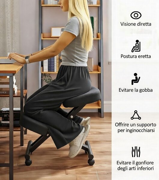 Sedia Sgabello Svedese da Ufficio Ortopedico Ergonomico in Acciaio Tosini F 2913