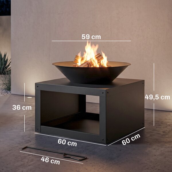 Outsunny Braciere rotondo Ø59 cm con ripiano portalegna e attizzatoio, nero | Aosom Italy