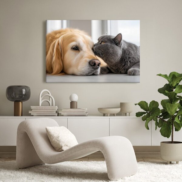 Quadro su tela – Amicizia tra cane e gatto