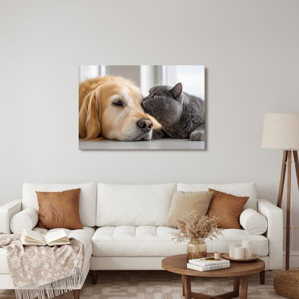 Quadro su tela – Amicizia tra cane e gatto