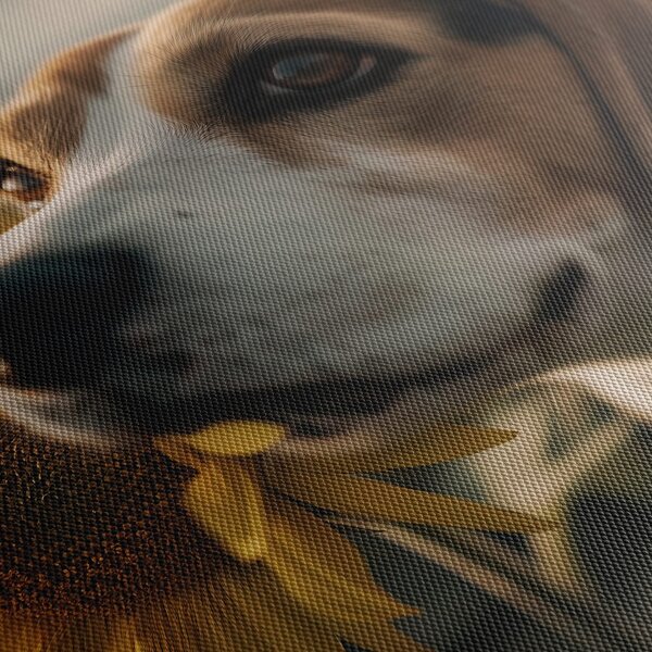 Quadro su tela – Cane e girasoli nel campo