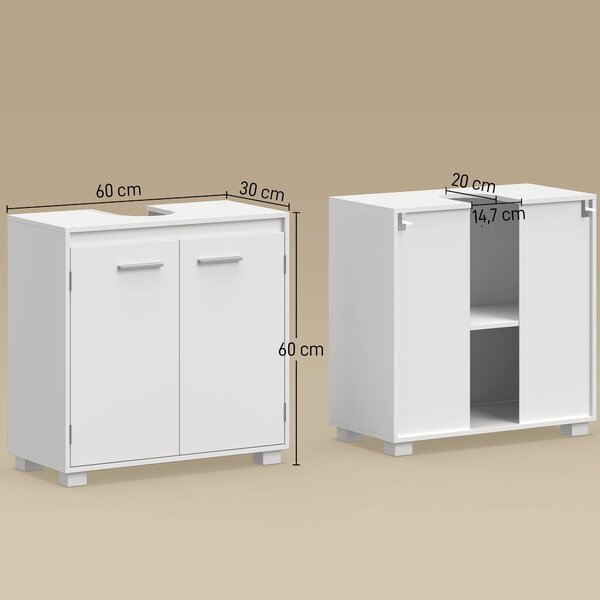 HOMCOM Mobile sottolavabo con rientranza a U e ripiano regolabile, bianco | Aosom Italy