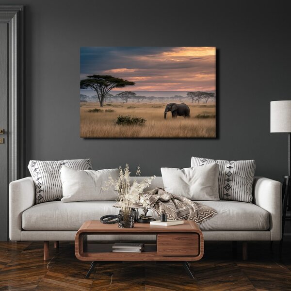 Quadro su tela – Tramonto africano con fauna selvatica