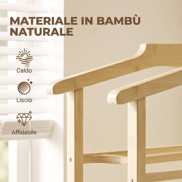 HOMCOM Appendiabiti da terra in bambù con ruote, barre e ripiano, rovere | Aosom Italy