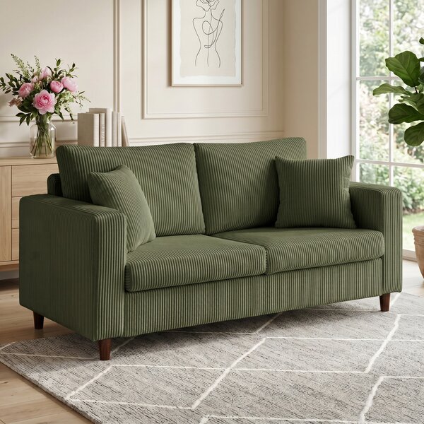 HOMCOM Divano 2 Posti in Velluto a Coste, Seduta Ampia e Profonda, Braccioli Larghi, per Soggiorno, 170x80x82cm, Verde | Aosom Italy