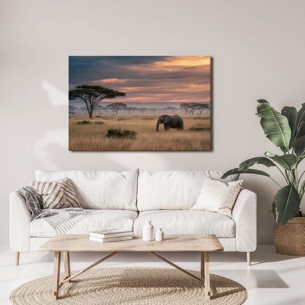 Quadro su tela – Tramonto africano con fauna selvatica