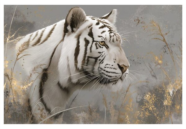 Quadro su tela – Tigre bianca nell'erba