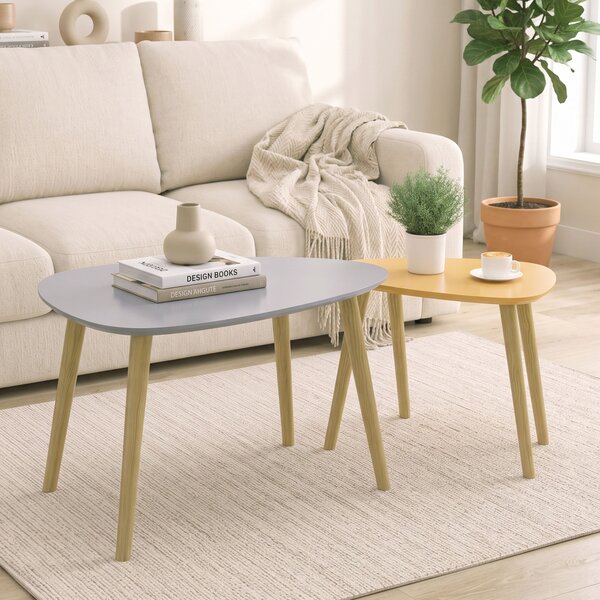 HOMCOM Set 2 tavolini annidabili in stile scandinavo, grigio e giallo | Aosom Italy
