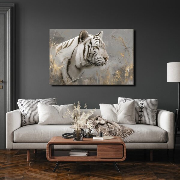 Quadro su tela – Tigre bianca nell'erba