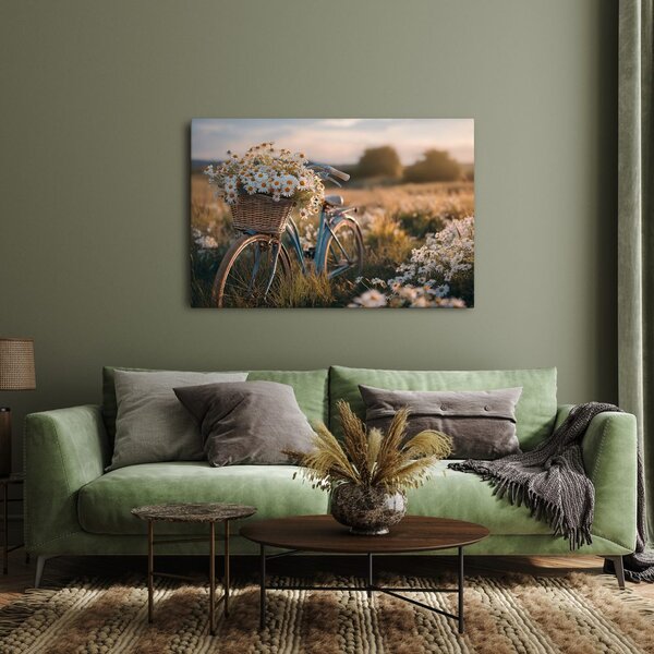 Quadro su tela – Bicicletta con fiori nel prato